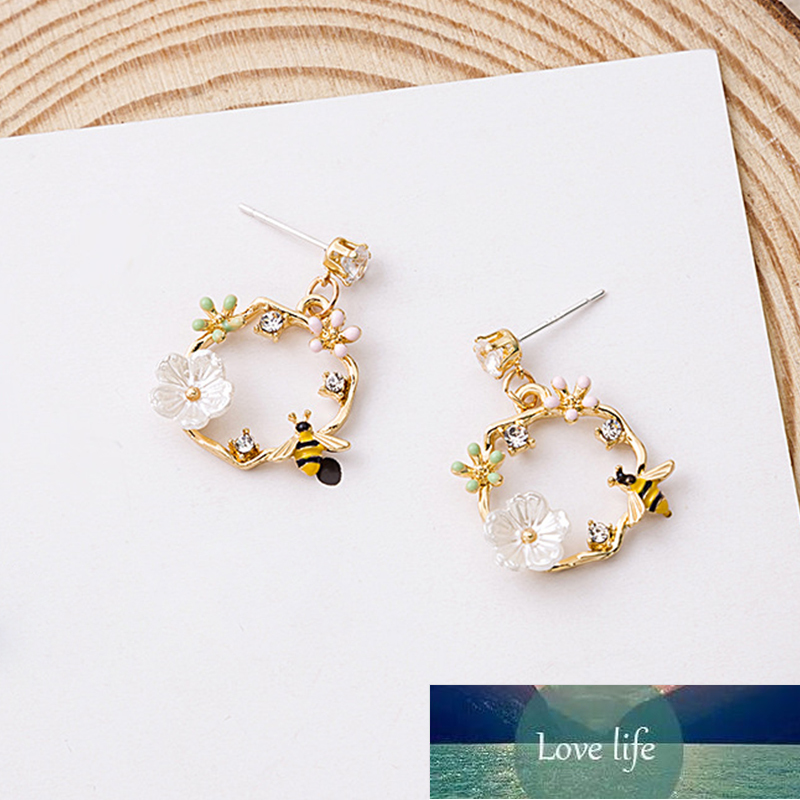 Women's Elegant Bee Flower Circle Painting Oil Rhinestone Animal Stud Earrings New Trend Girls Party Wedding Jewelry Brincos Factory price expert