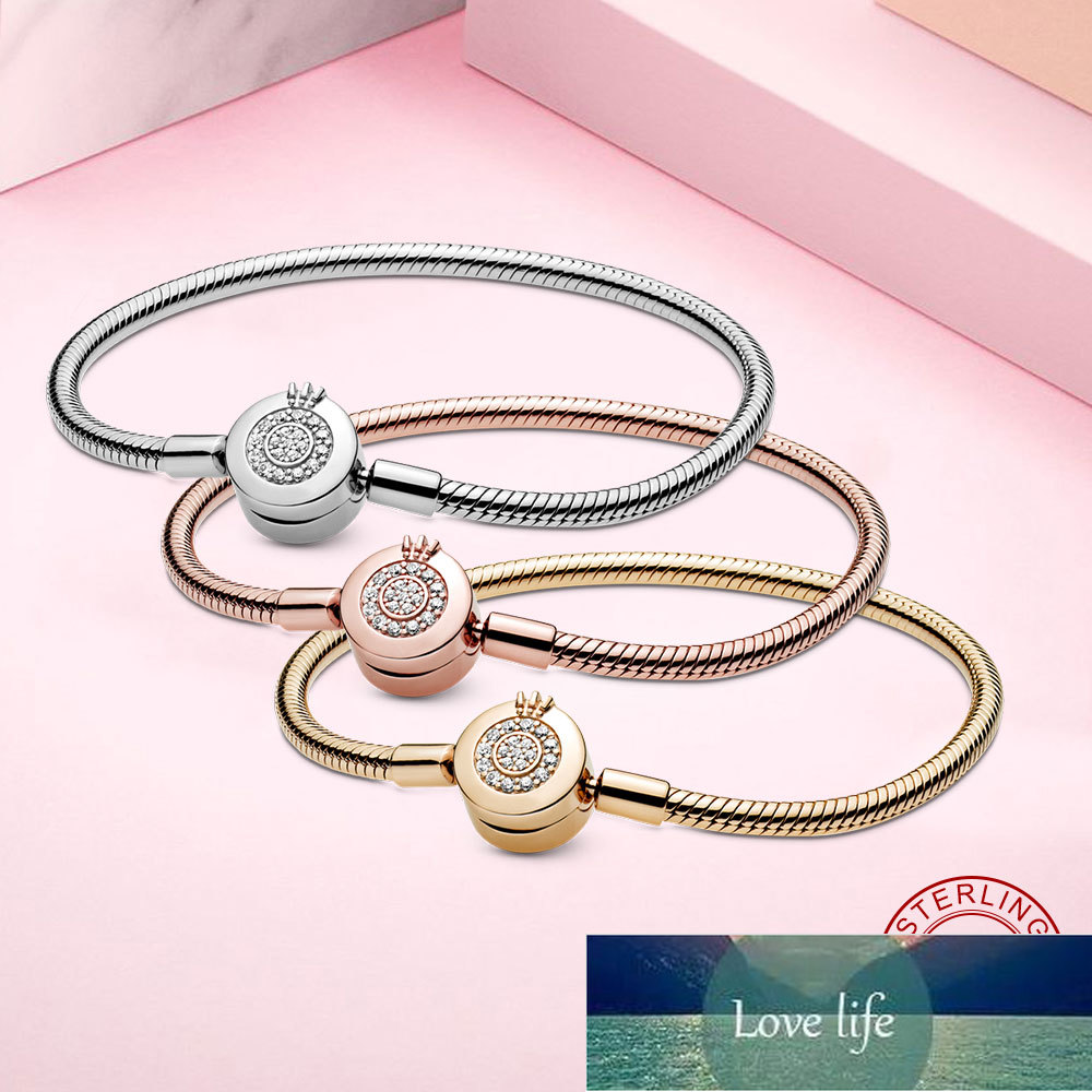 NEW Bracelet Sterling Silver Moments Sparkling Crown O Snake Chain Bracelet for Women Symbol Signature Silver Jewelry Factory price expert design Qual