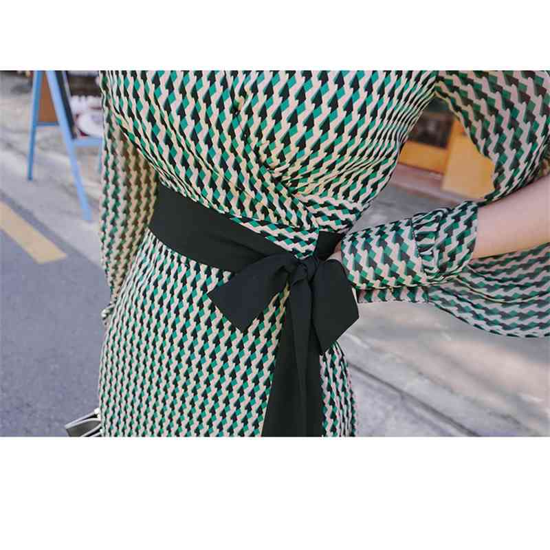 OL Work wear Elegant Party Dress Women Summer Long Sleeve Plaid Split Sexy V-neck Casual Wrap Vestidos 210519