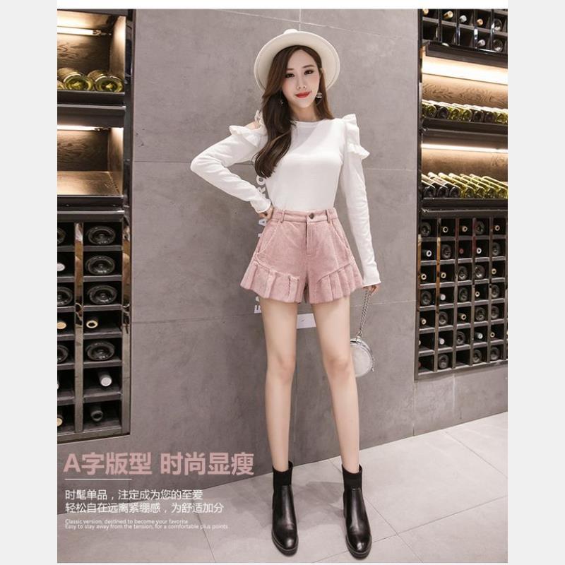 High Waist Loose Boots Korean Version Of Outside Wearing Corduroy Wide Leg Horts Casual Women's Shorts