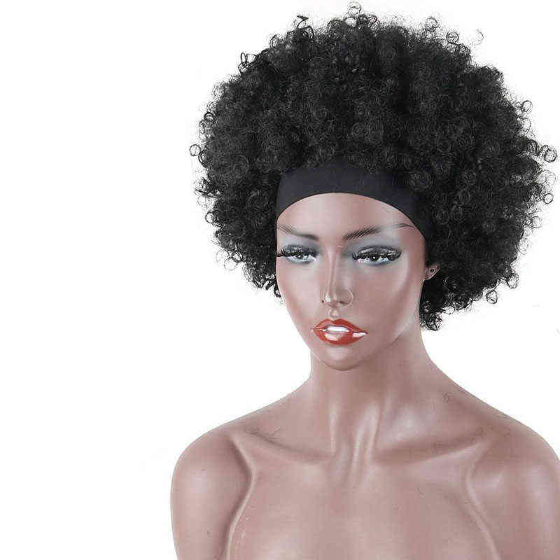 Hairpiece Afro Headband Wig Short Kinky Curly s for Black Women Natural Glueless with Headbands Free Attached Daily Use 0121