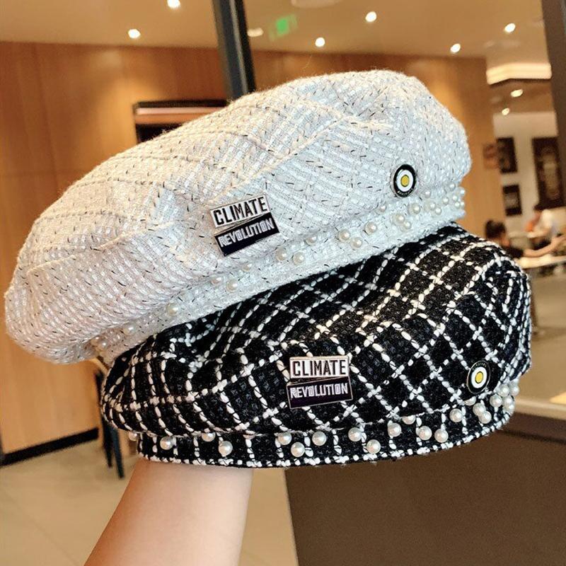 Berets French British Retro Pearl Beret Hat Female Autumn And Winter Plaid Tweed Eaves Painter, White
Berets French British Retro Pearl Beret Hat Female Autumn And Winter Plaid Tweed Eaves Painter, White