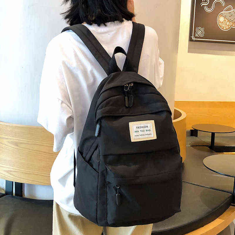 New Casual Backpack Solid Color Nylon Women Backpack Student School Bag Teenage Girls Shoulder Bags Mochilas Rucksacks Backbag Y1105
