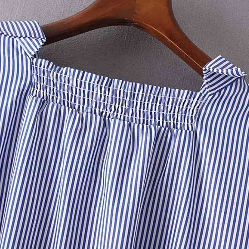 Fashion Women Flower Embroidery patch Striped Shirts Long sleeve Blouses Casual Loose Tops chemise femme blusas S1711 210430