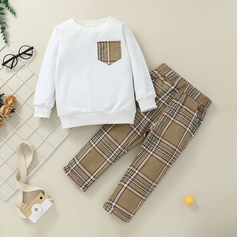 Boys Long Sleeves Tops+Plaid Pants Set 9 Colors Spring Fall Kids Boutique Clothing 1-6T Children Gentleman Suits, White
Boys Long Sleeves Tops+Plaid Pants Set 9 Colors Spring Fall Kids Boutique Clothing 1-6T Children Gentleman Suits, White