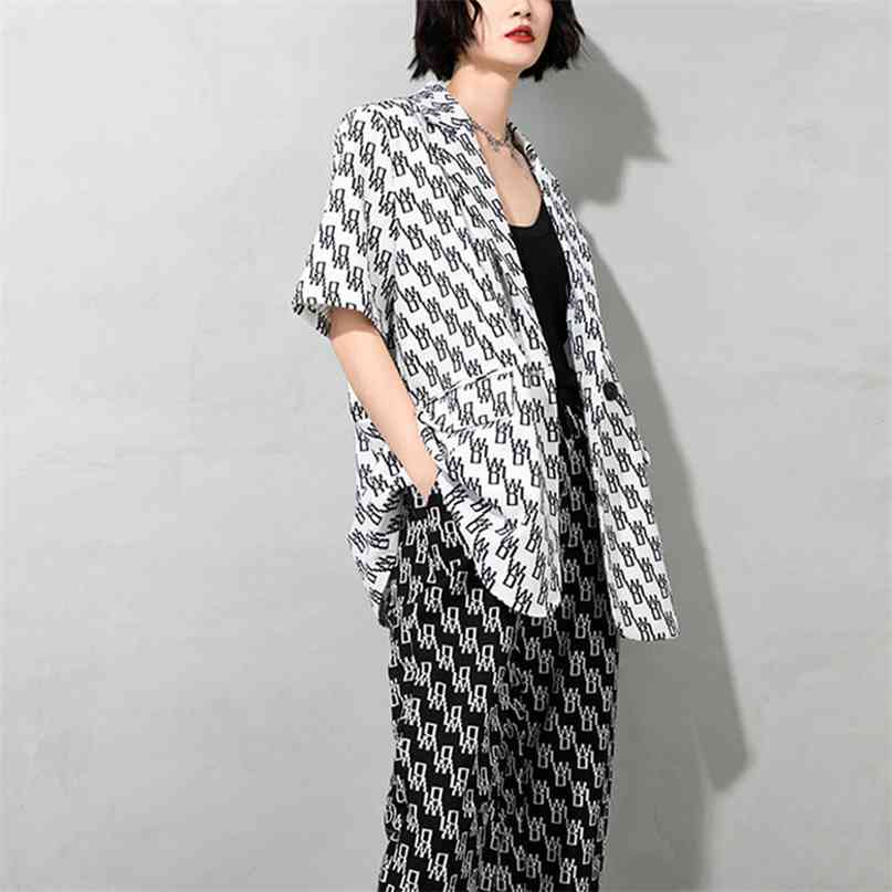 Summer Chic Print Womens Blazers Casual Single Button Design Woman Jacket Fashion Big Size Loose Coat 14A543 210519, White blazer
Summer Chic Print Womens Blazers Casual Single Button Design Woman Jacket Fashion Big Size Loose Coat 14A543 210519, White blazer