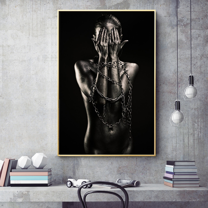 Pop Art Black Girl With Chain Canvas Painting Wall Pictures For Living Room Modular Posters and Prints African Art