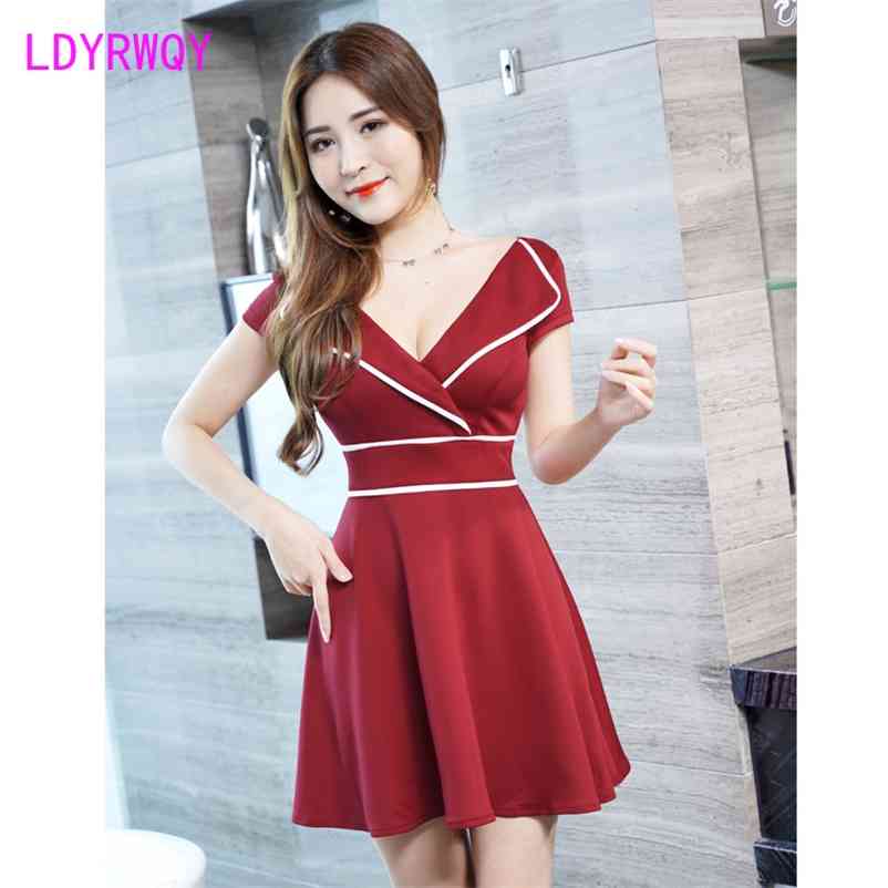 LDYRWQY fashion lapel low-cut slim temperament ladies dress sexy nightclub leaking back women's autumn 210603, Pink 
LDYRWQY fashion lapel low-cut slim temperament ladies dress sexy nightclub leaking back women's autumn 210603, Pink
