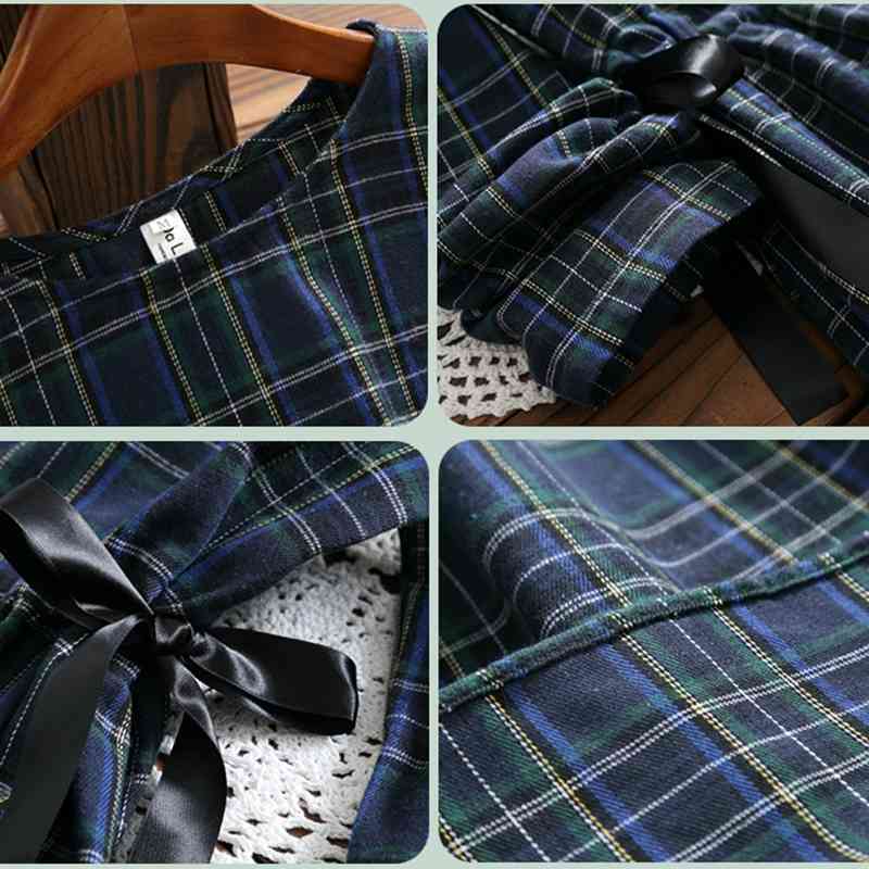 Loose Plus Size Dress Spring Long Sleece Vintage Plaid Woman Party Mdi-Calf O-Neck Casual Ladies es Robes 7630 210512