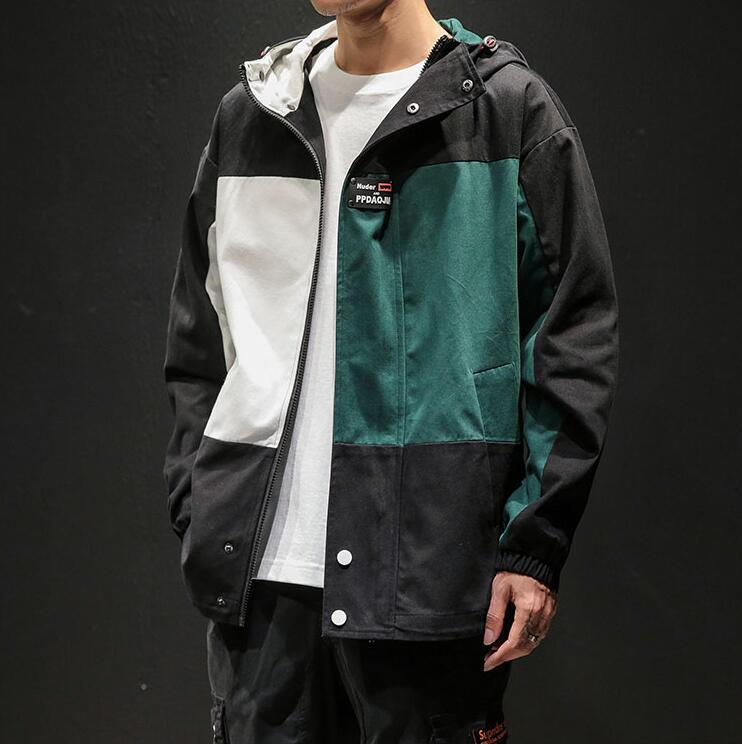 Spring Large Size Hooded Jacket Loose Contrast Color Stitching Men Japanese Streetwear Mens Jackets And Coats Men's