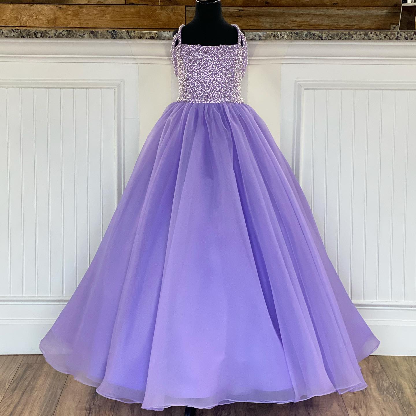 Light Sky-Blue Girl Pageant Dress 2026 Beading Pearls Bodice Organza Little Kids Birthday Straps Lavender Formal Party Wear Gowns Infant Toddler Teens