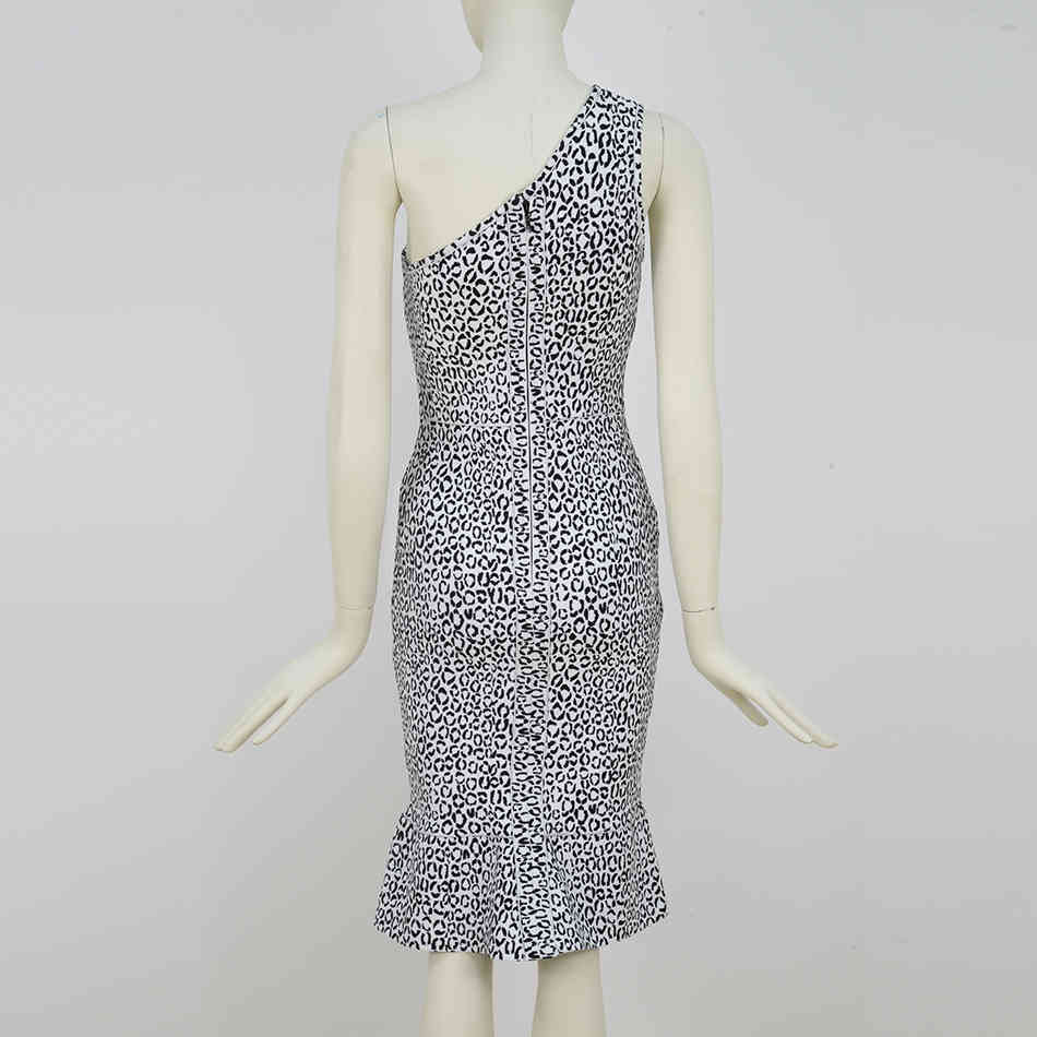 Free One Shoulder Short Sleeve Leopard Print Dress Women Sexy Bodycon Fishtail Club Party Vestidos 210524