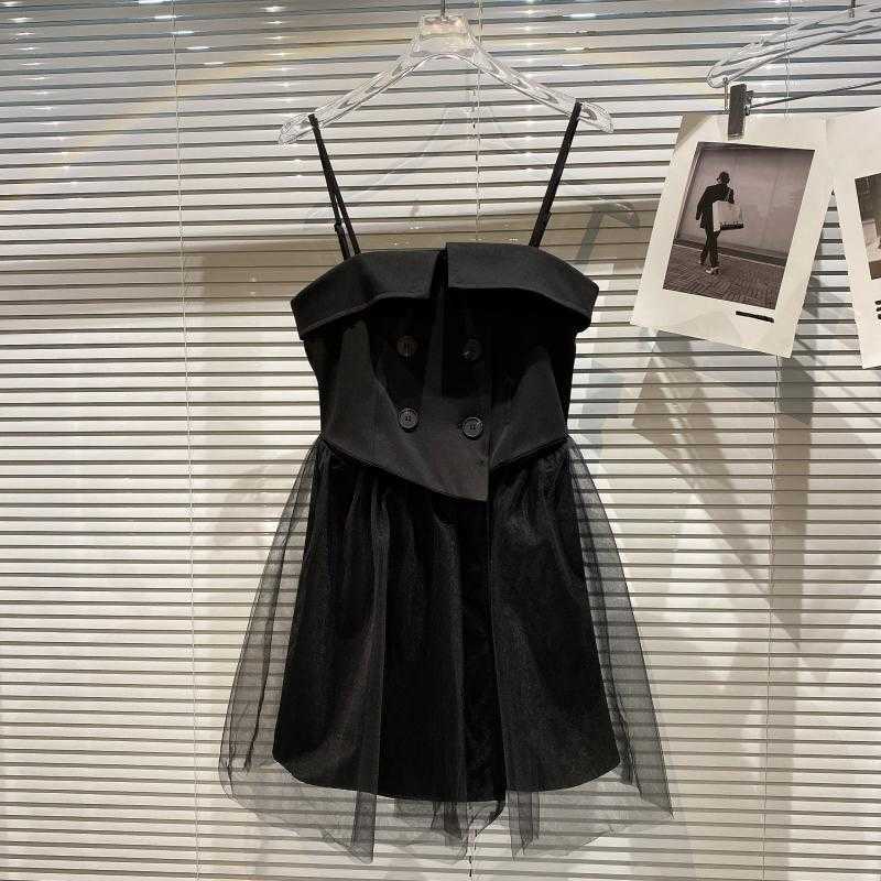 DEAT Women Mesh Sling Dress Slash Neck Sleeveless Arrivals Lady Sexy Temperament Fashion Spring Summer 11D1384 210709