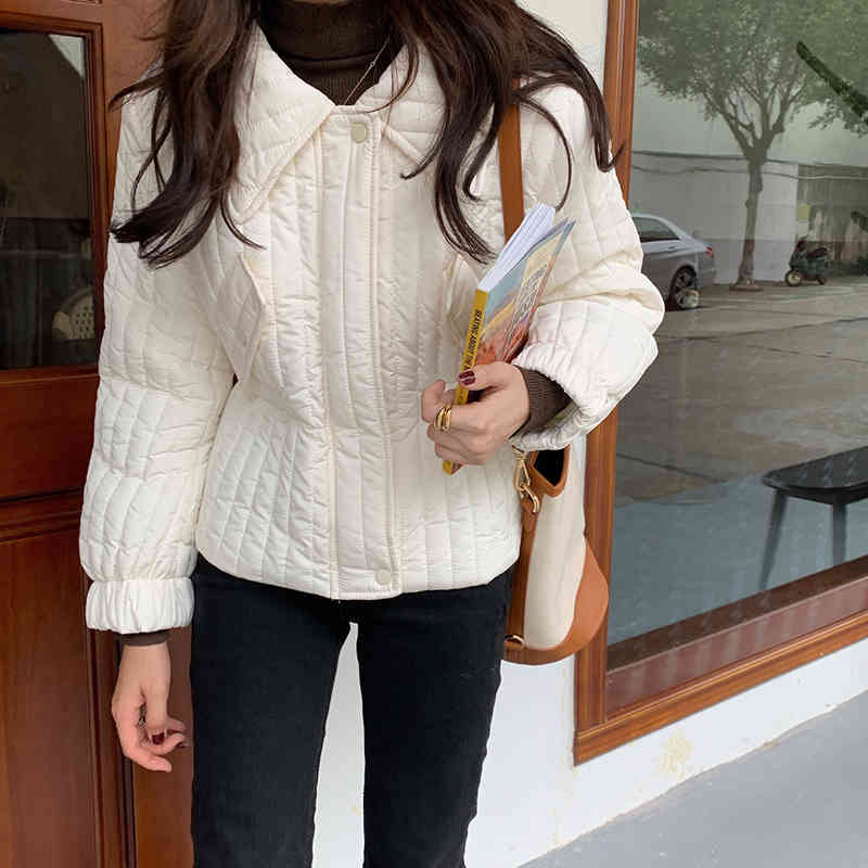 Comelsexy Chic Winter Solid Elegant Women Bread Clothe Peter Pan Collor Padded Coat Loose Casual Jacket Female Outwear Top 210515