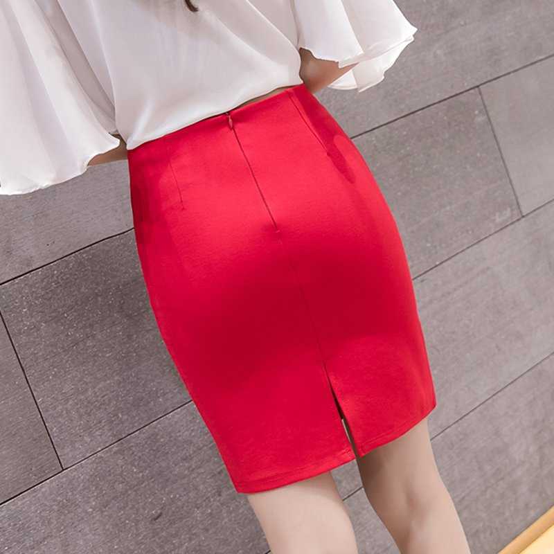 Fashion Summer Women Skirt Black Plus Size High Waist Work Slim Pencil Red Open Fork Sexy Office Lady s Female 210619