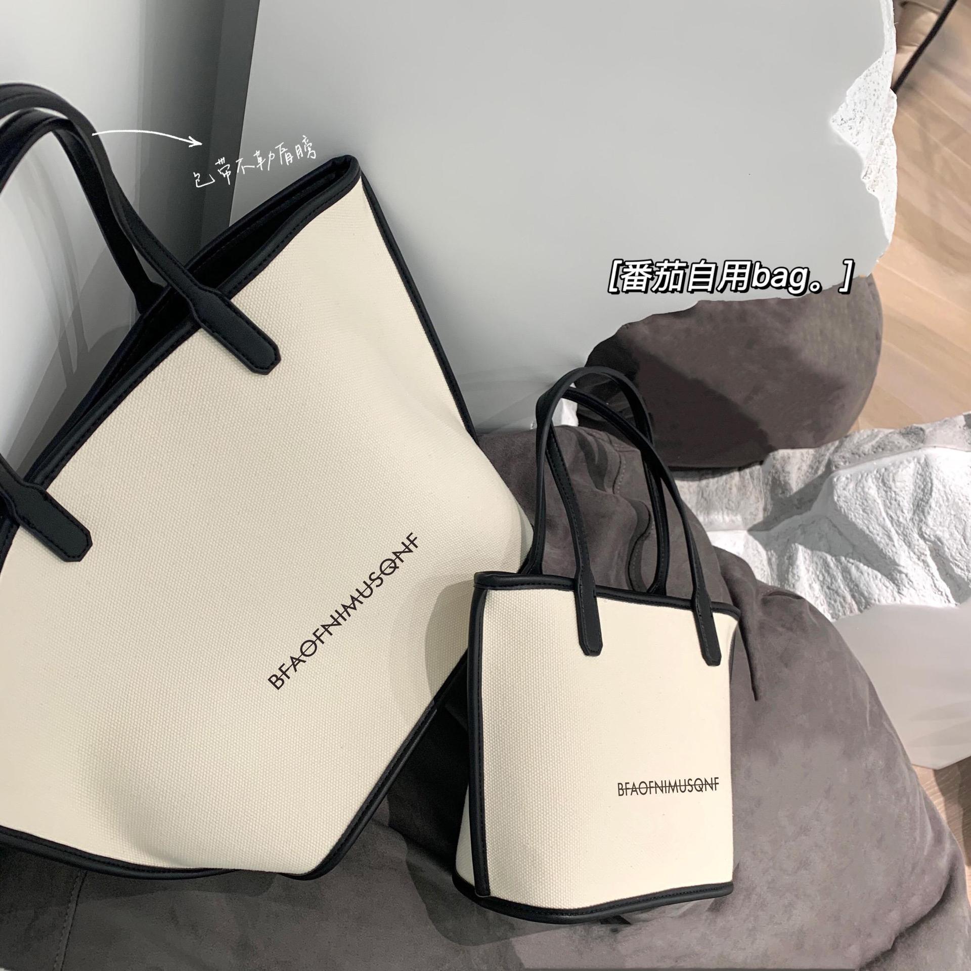 HBP White large-capacity shopping bag high-end quality handbag female 2021 European and American fashion simple versatile casual one-shoulder canvas bags trend