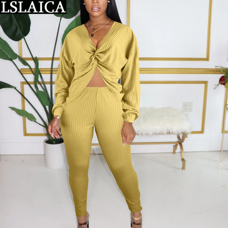 2 Piece Sets Womens Outfits Sexy Long Sleeve Hollow Top Slim Pants Solid Clothes Tracksuit Women Lounge Wear Autumn Plus Size 210520