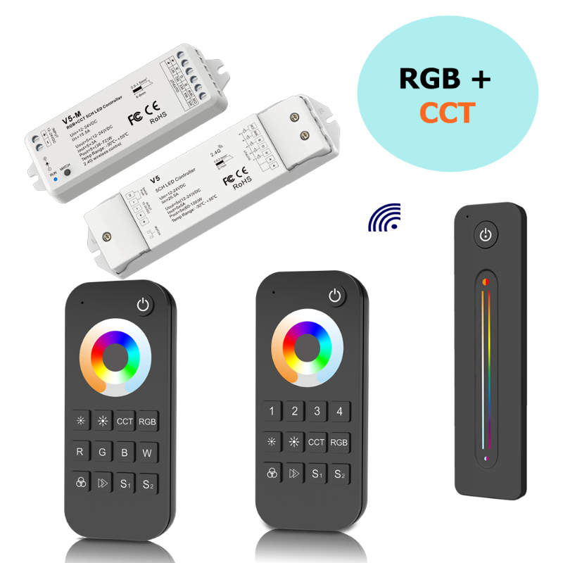 RGB+CCT Led Stripe RF2.4GHz 12-24VDC 180-600W 5 Channel Dimmer Controller PWM Wireless 1 4 Zone Push Slide Touch Remote Control Dimmers
RGB+CCT Led Stripe RF2.4GHz 12-24VDC 180-600W 5 Channel Dimmer Controller PWM Wireless 1 4 Zone Push Slide Touch Remote Control Dimmers