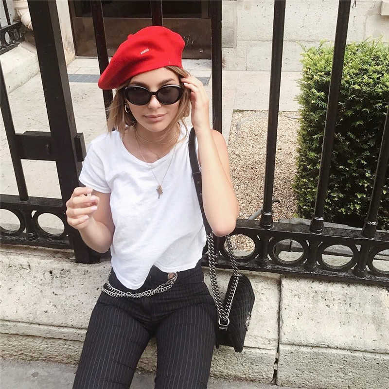 Yedinas Summer Short Sleeve Crop Top Women Solid Color Basic Tee Korean Cotton T-shirts Cropped Slim High Waist T Shirt Femme 210527