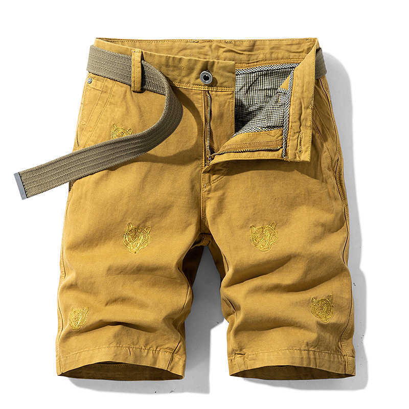 Summer Solid Color Fashion Cotton Casual Breeches Cargo Men Shorts Breathable Quick Dry Multi Pocket Hip Hop Short 210629