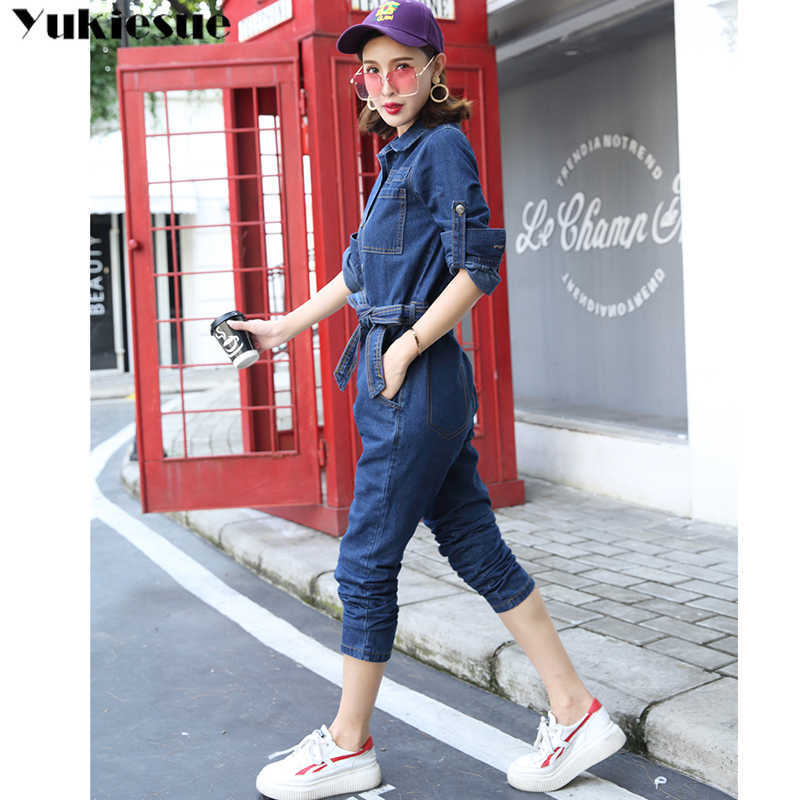 summer autumn sexy denim jumpsuit long women romper bodycon jeans overalls Casual fashion short sleeve party club wear 210608