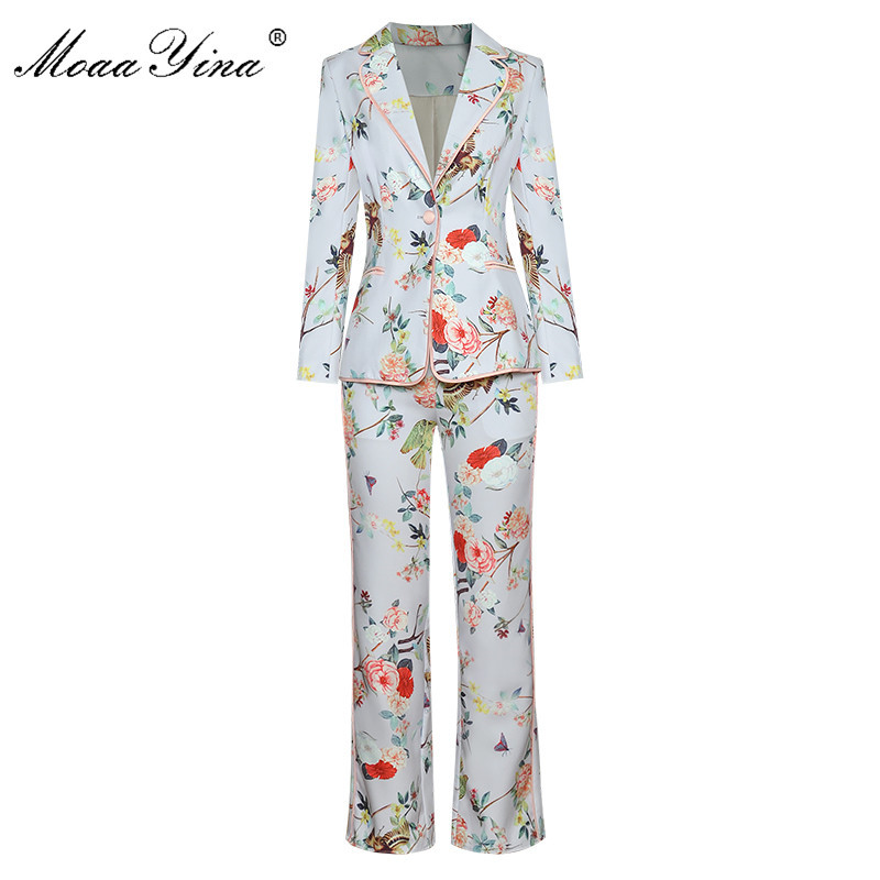 Fashion Designer Suit Spring Women Long sleeve Single Button Tops+Floral Print Pocket trousers Two-piece set 210524, Pink
Fashion Designer Suit Spring Women Long sleeve Single Button Tops+Floral Print Pocket trousers Two-piece set 210524, Pink