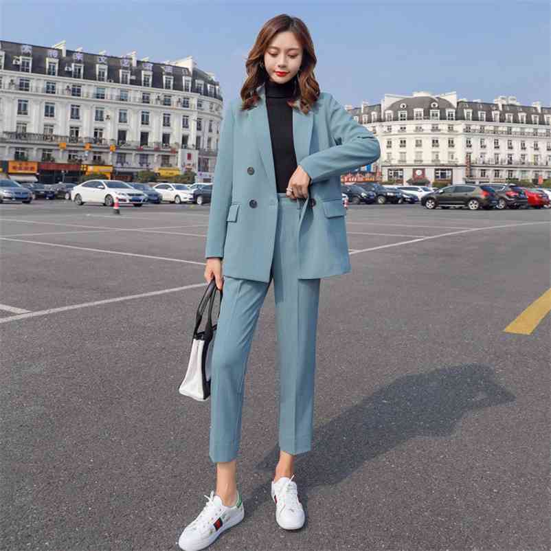 Autumn Fashion Women Blazer Suits Vintage Double Breasted Jackets & Ankle Length Pants Casual Office Lady 210517, Blue
Autumn Fashion Women Blazer Suits Vintage Double Breasted Jackets & Ankle Length Pants Casual Office Lady 210517, Blue