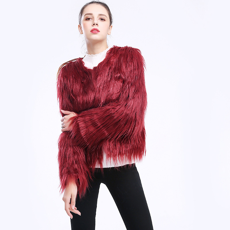 Furry Fur Coat Women Fluffy Warm Long Sleeve Outwear Winter Jacket Hairy Collarless Overcoat Plus Size 6XL 210428