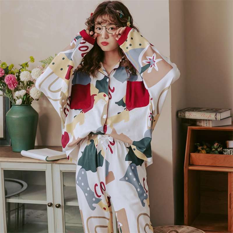 BZEL Autumn Winter Sleepwear 2 Piece Sets For Women's Cotton Pajamas Turn-down Collar Homewear Large Size Pijama Pyjama XXXL 210928