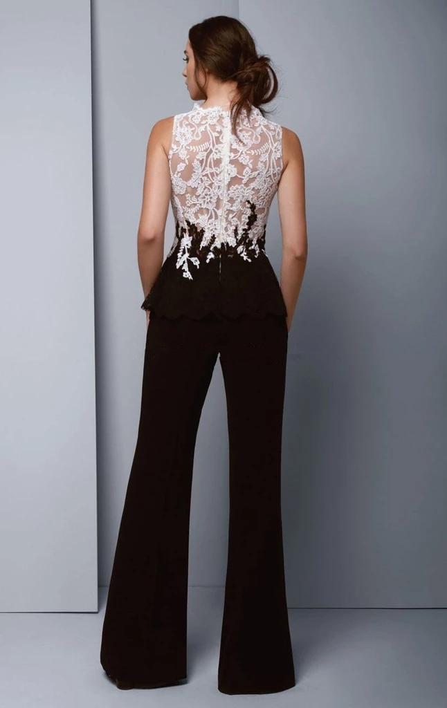 Chic Black And White Prom Dresses Elegant Jumpsuit Evening Dress See Through Top Lace Pansuit Women Graduation Party Trousers Formal Robes De Soirre 2