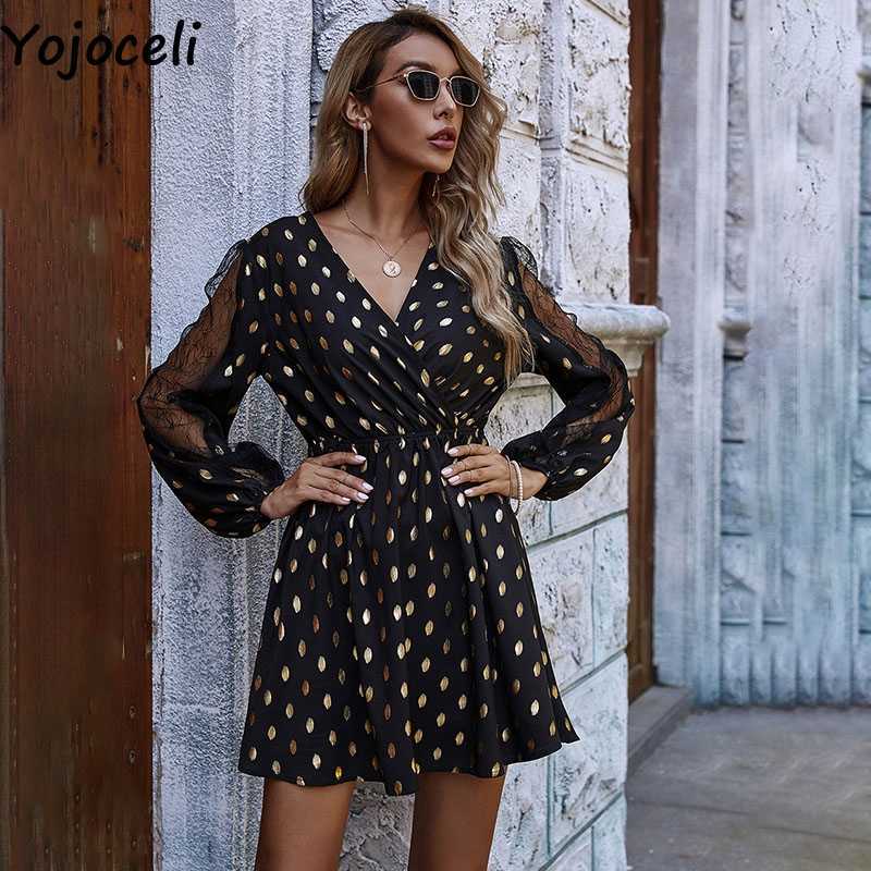 Yojoceli Black lace polka dot mesh dres autumn v neck short Casual club sexy mini vestidos 210609
Yojoceli Black lace polka dot mesh dres autumn v neck short Casual club sexy mini vestidos 210609