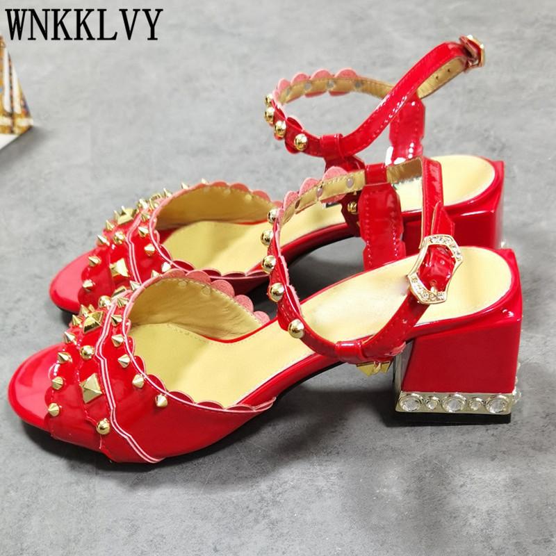 Gold Red Rivet Decor Ankle Strap Sandals Women Chunky High Heel Rhinestone Patent Leather Sandalias Summer Runway Party Shoes, Black
Gold Red Rivet Decor Ankle Strap Sandals Women Chunky High Heel Rhinestone Patent Leather Sandalias Summer Runway Party Shoes, Black