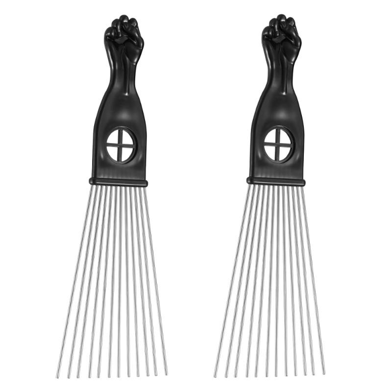 Hair Brushes FRCOLOR 2pcs Fist Metal Pick Lift Comb Detangle Wig Braid Man Styling For Home Barbershop (Black)