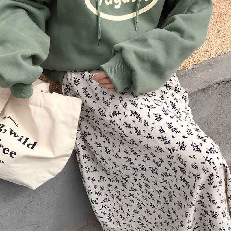 Women's Skirts Harajuku High Waist Floral Print for Women Spring Autumn Midi Vintage Female Korean Style Long 210619