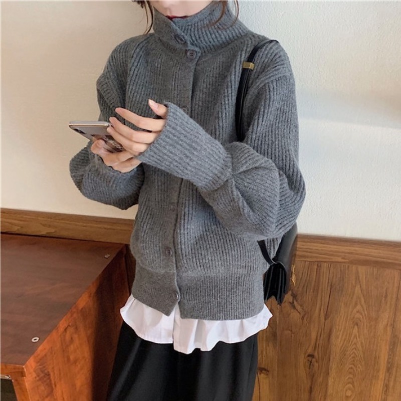 Autumn Vintage Turtleneck Sweater Winter Warm Knitted Cardigan Women Loose Thicken Long Sleeve Womens s 11643 210508