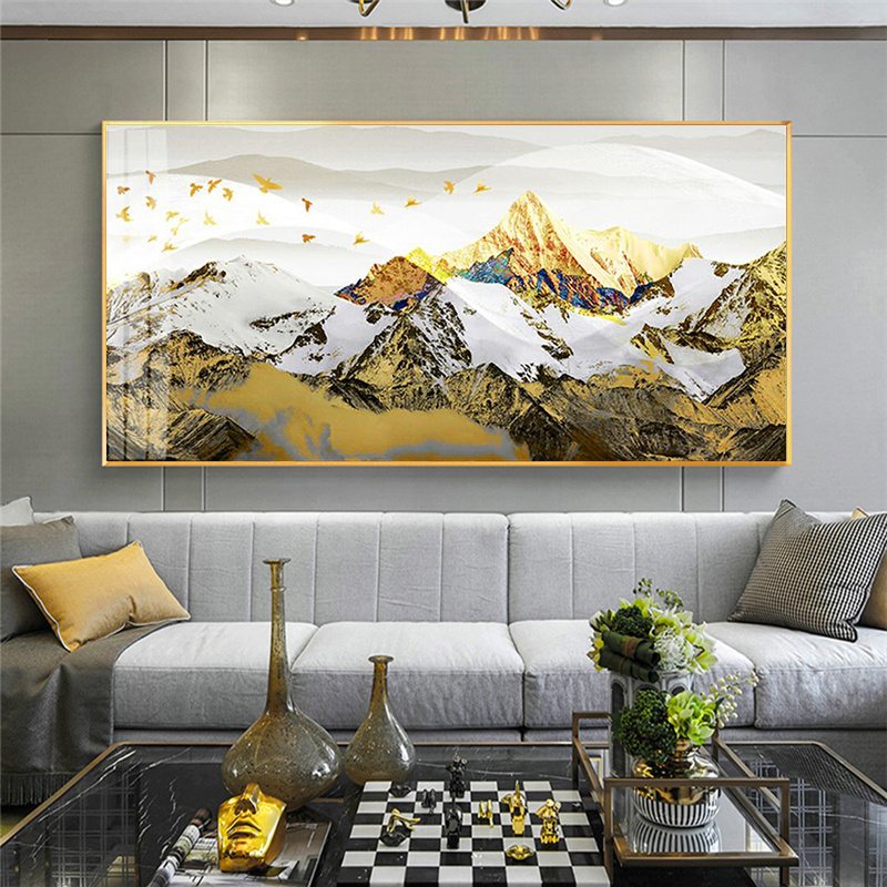 Nordic Golden Mountain Bird Landscape Abstract Canvas Paintings Print Poster Oil Painting For Living Room modern home