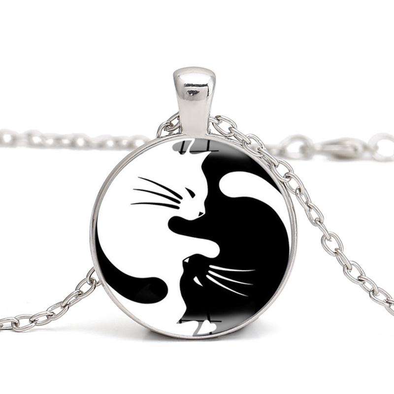 Women Unique Tai Chi Cat Pendant Necklace Lady Black White Simple Sale Chains, Silver
Women Unique Tai Chi Cat Pendant Necklace Lady Black White Simple Sale Chains, Silver