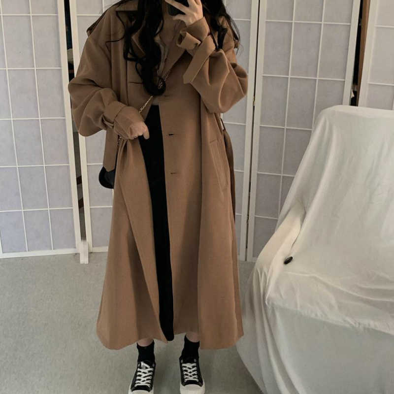 Trench Coats Women Khaki Winter Outerwear Elegant Loose Womens Long Coats Leisure Brithsh Style Retro Streetwear Solid Fashion 201027