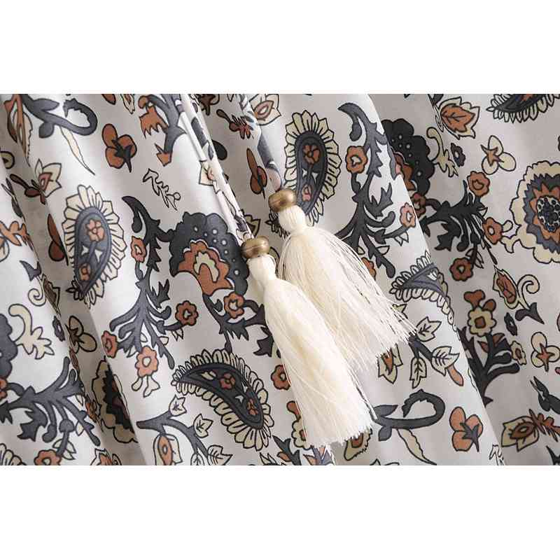 Bohemia Paisley Floral Print Long Skirt Spliced Ruched Ruffle Hem Hippie Women Tassel Tie Bow Swing Skirts Holiday Beach 210621