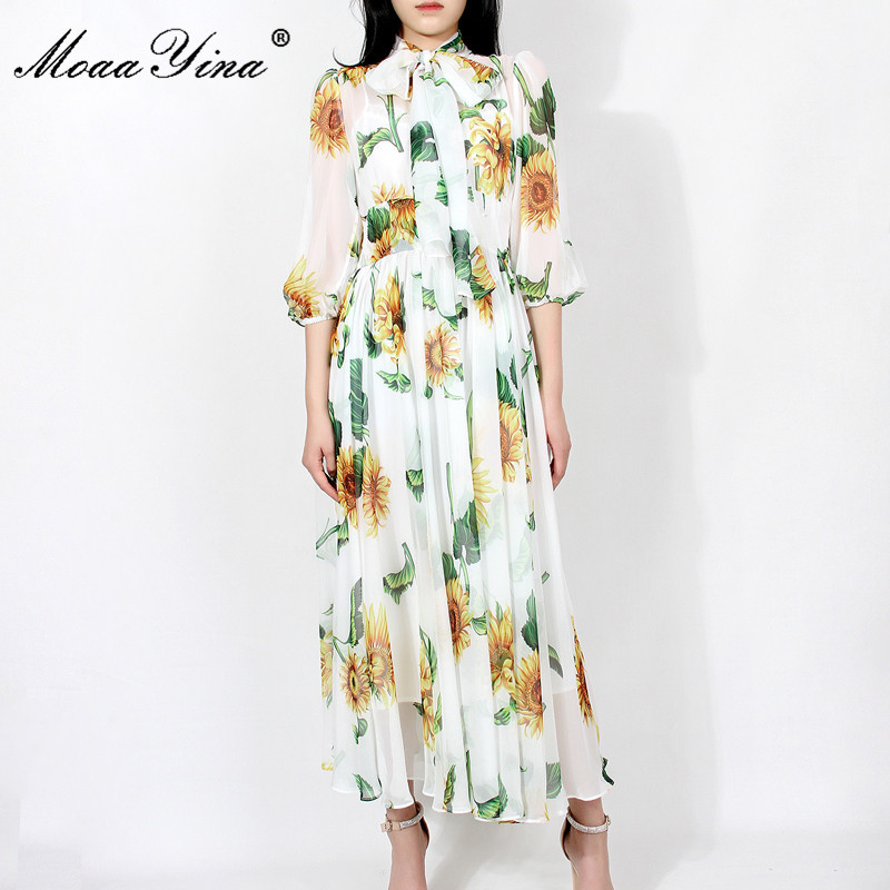 Summer Runway Holiday Chiffon Dresses Women's Bohemia Fashion Cascading Print Lantern sleeve Elegant Midi Dress 210524