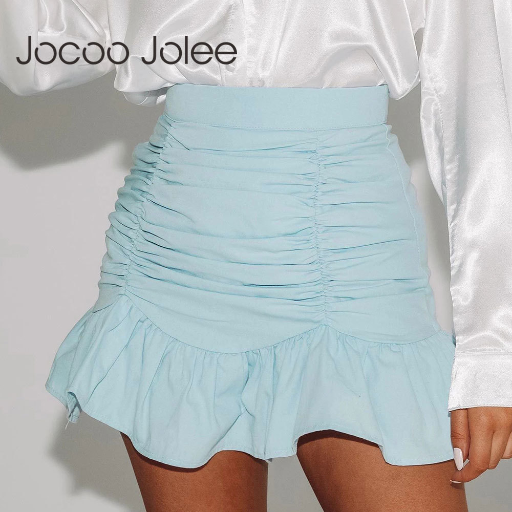 women's summer solid color pleated ruffled zipper high waist tight-fitting bag hip fishtail girl basic skirt 210428