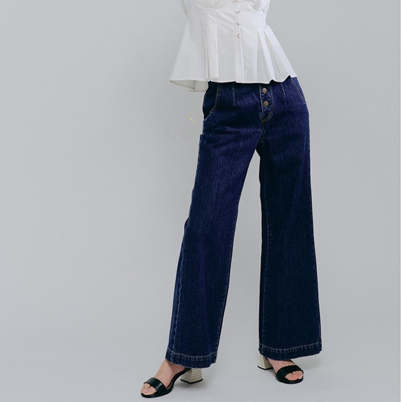 Vintage Office Lady Back Cross Strap Denim Pants Simple High Waist Wide Leg Casual Vaqueros Mujer Trendy All Match Jeans 210525