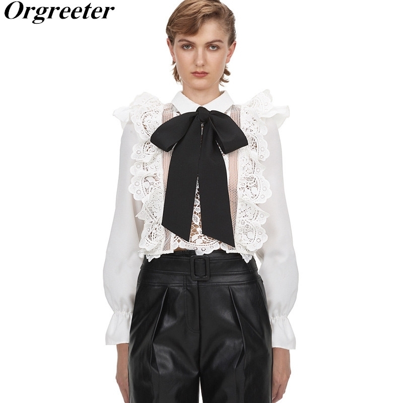 Self-Portrait Black Bow Long Sleeve Short White Lace Shirt Flare Patchwork Hook Flower Hollow up Blouse 210525
Self-Portrait Black Bow Long Sleeve Short White Lace Shirt Flare Patchwork Hook Flower Hollow up Blouse 210525