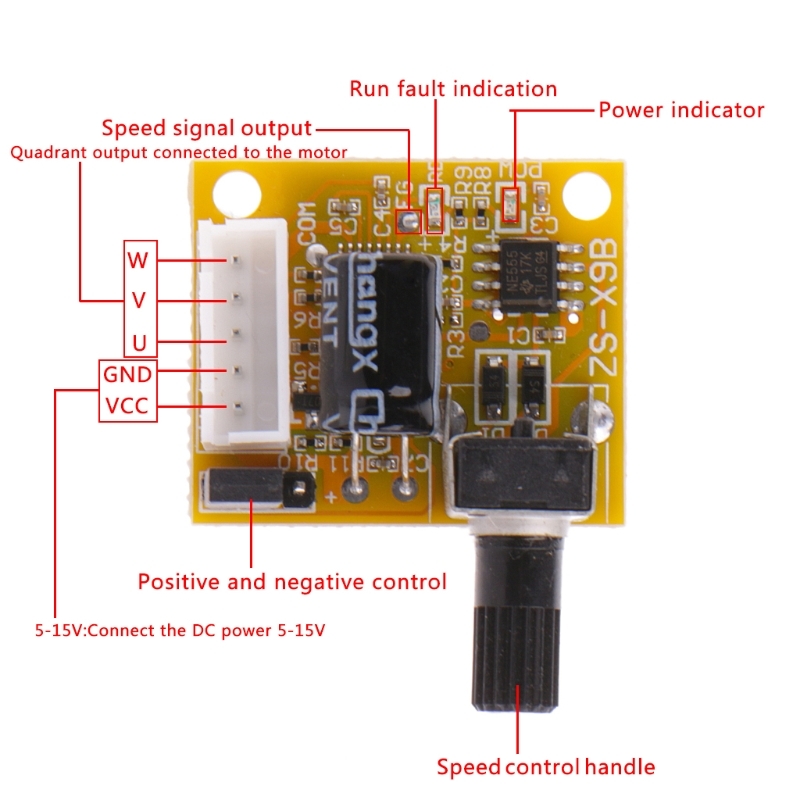 Dc 5V-12V 2A 15W Motor Speed Controller No Hal Bldc Driver Board