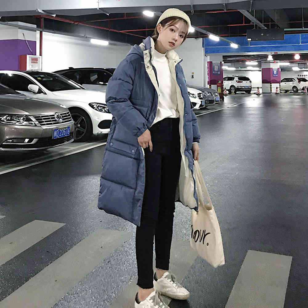 Women Winter Thick Stand Neck Zipper Long Parka Causal Solid Color Pocket Warm Jackets Wadded Coats Outwear 210428