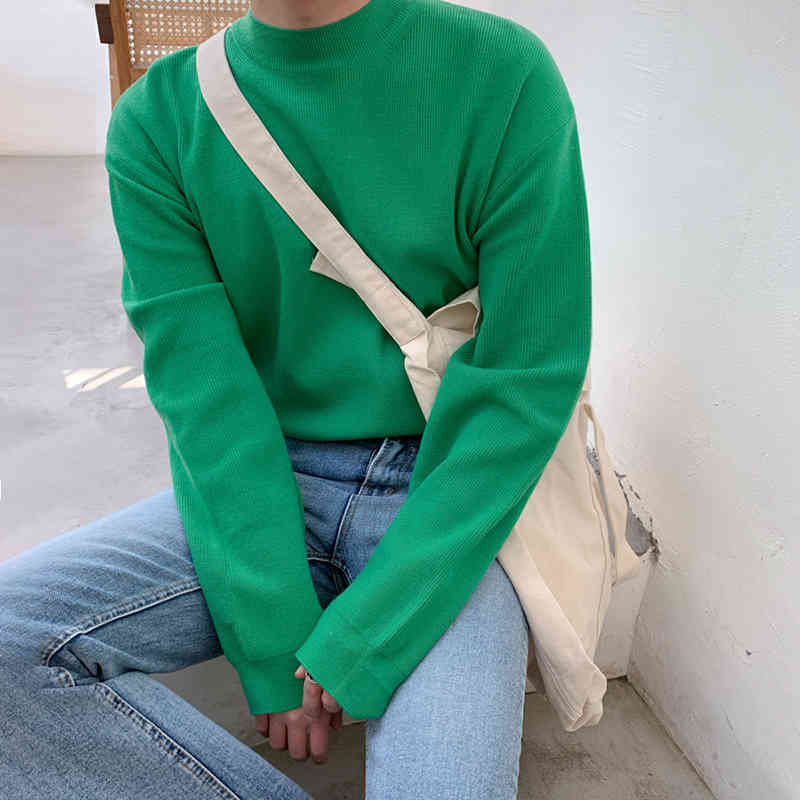 IEFB Spring Autumn half high collar sweater men's loose Korean solid color knitting bottoming kintwear clothes for male 9Y4500 210524