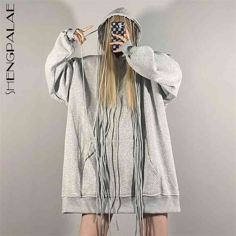Pigtail Hooded Coat Women's Spring Plush Large Size Long Sleeve Zipper Streetwear Hip Hop Sweatshirt 5B348 210427