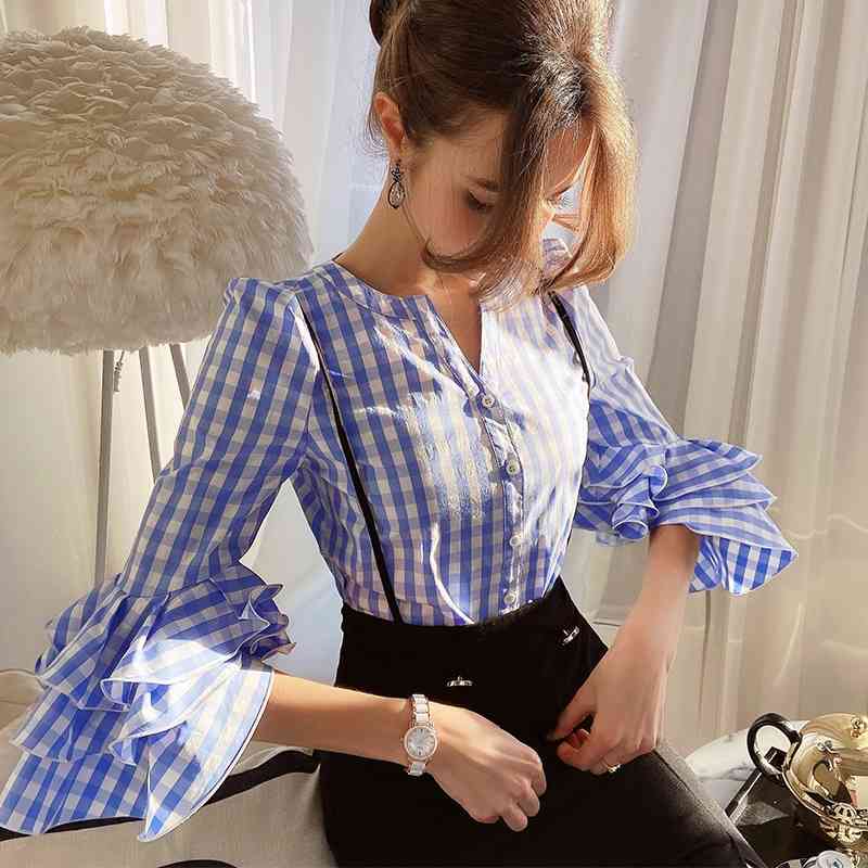 Dabuwawa Ruffled Women Blouse Shirt Striped Print Buttons Female Tops Shirts Autumn Spring Office Ladies Blouses DO1AST009 210520