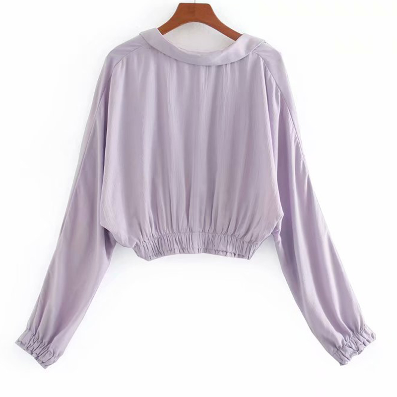 Women's Loose Thin Long Sleeve French Purple Sunscreen Haruku Shirt, Single-Breasted Lapel Casual Drape Chic Blouse Top