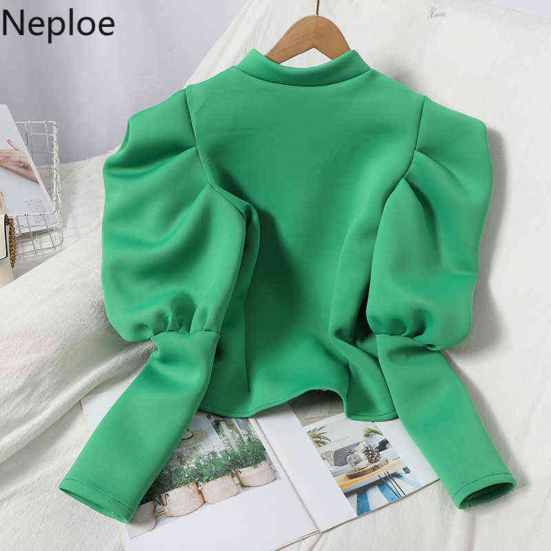 Neploe Sweatshirt Fall Clothes Women Fashion Hoodies Puff Sleeve Zipper Hoodie Shirt Korean Vintage Winter Woman Cropped Tops 211109
